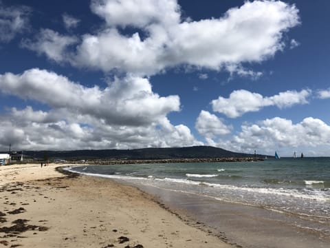 Beach nearby, sun loungers