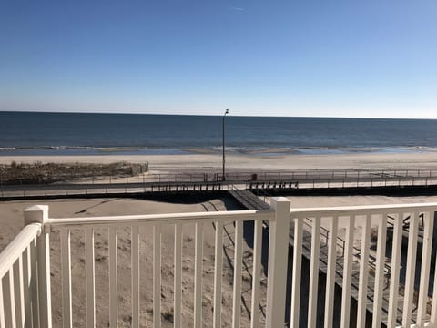 On the beach, sun loungers