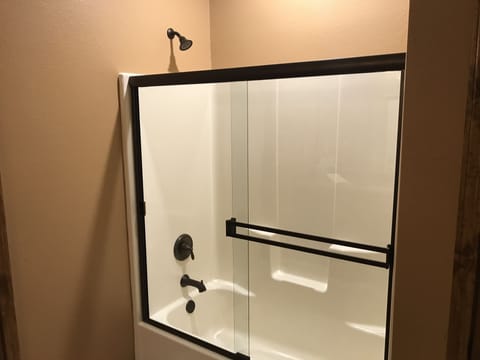 Combined shower/tub, jetted tub, hair dryer, towels