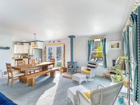 Living room with wood fireplace for those cozy and relaxing times on the island. (Firewood is not provided)