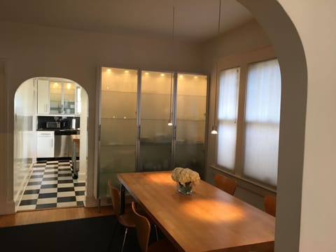 Dining room-view from living room, easily sits 8