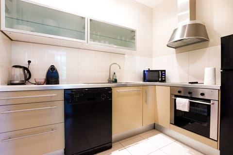 Microwave, oven, dishwasher, coffee/tea maker