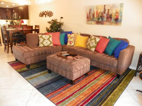 Living room; comfortable sectional with ottoman