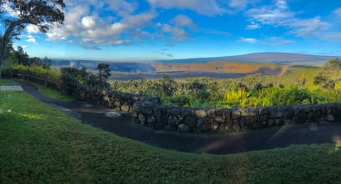 Panorama view of Kilauea Crater and Halema'uma'u caldera in Hawaii Volcanos Park