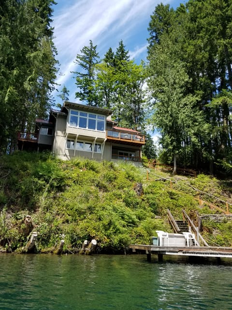 Lake side of house. Check out switchback stairs down to dock. Lot's of steps.  