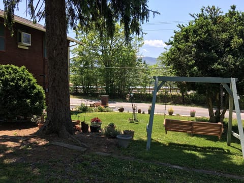 Side yard looking with a view and stand alone porch swing