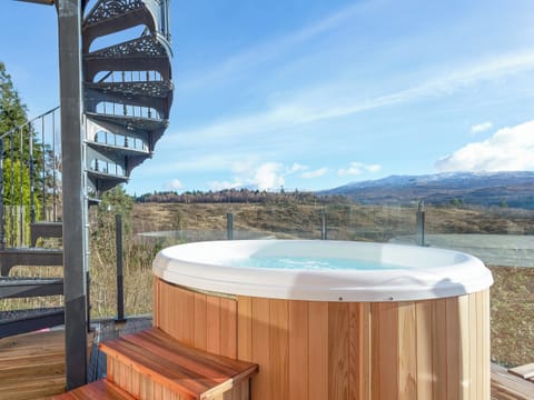 Relaxing private hot tub with countryside views | Jill Strawbale House - Strawbale Collection, Strontian, near Fort William