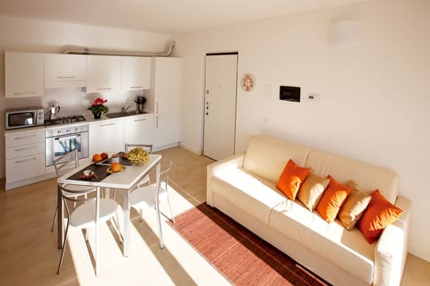 An aerial view of the living room.