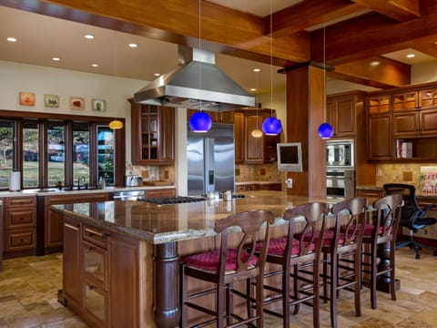 Gourmet kitchen with space for sitting at the large island.