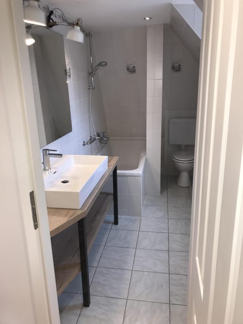 Combined shower/tub, hair dryer, toilet paper