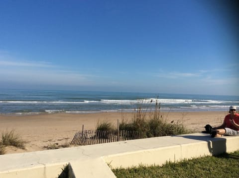 On the beach, sun loungers