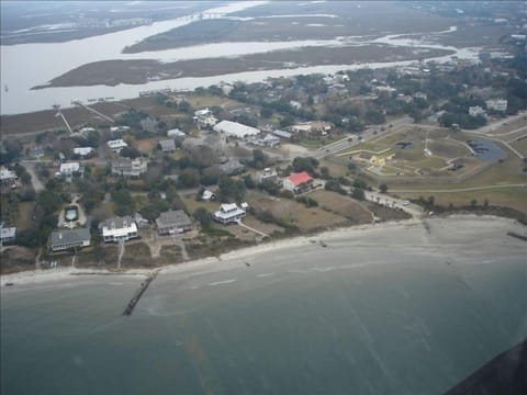 Aerial View of Home Next to Ft. Moultrie, See the Red Roof