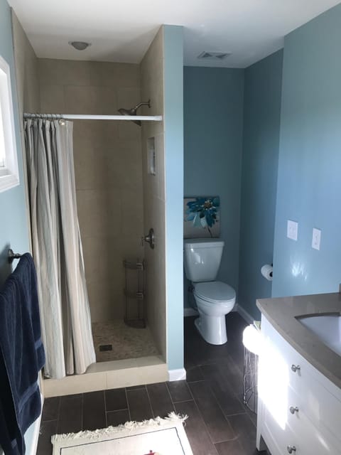 Combined shower/tub, hair dryer, towels