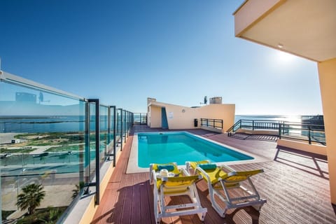 A rooftop pool