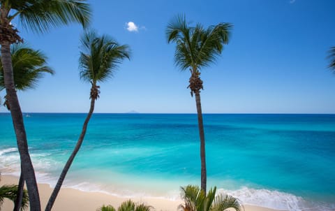 On the beach, sun loungers, beach towels