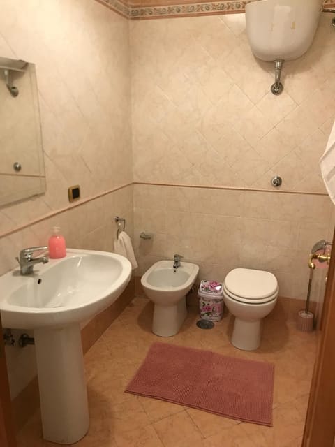 Combined shower/tub, hair dryer, bidet, towels