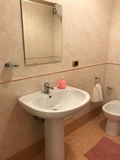 Combined shower/tub, hair dryer, bidet, towels