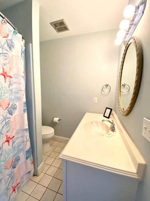 Combined shower/tub, hair dryer, towels