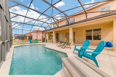 Private pool with covered lanai and child safety pool fence