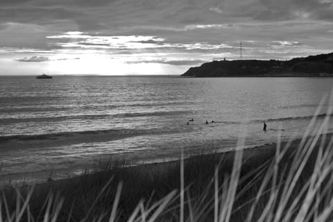 On the beach, sun loungers