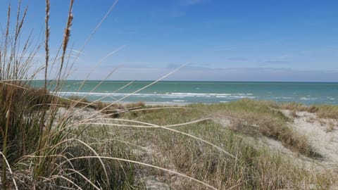 Beach nearby, sun loungers, beach towels