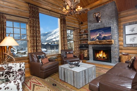 Great room picture window views ski mountain, 65" TV, gas burning fireplace