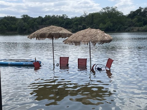 Water is deep enough for boats but shallow enough to set up your umbrellas!
