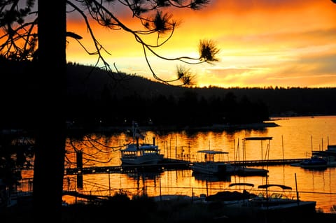 Front Deck view of a Fall sunset over Big Bear Marina