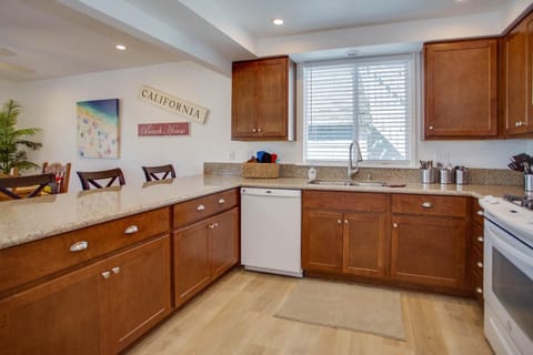 Kitchen is fully-stocked with dishes, cooking, baking and meal prep gear. All standard large and small appliances included. See listing description.