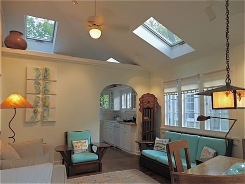 Sky lit Living Rm w/ eclectic mix of Arts & Crafts , MidCentury & Comfy furnitur