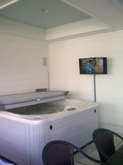 hot tub and outdoor TV