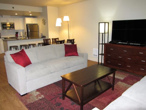  Comfortable seating area with 46 inch flat screen TV