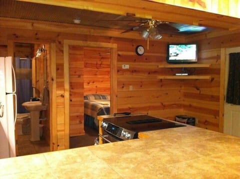 View of downstairs - cabin comes with DIRECTV on three different televisions