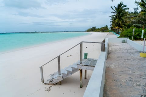 On the beach, sun loungers