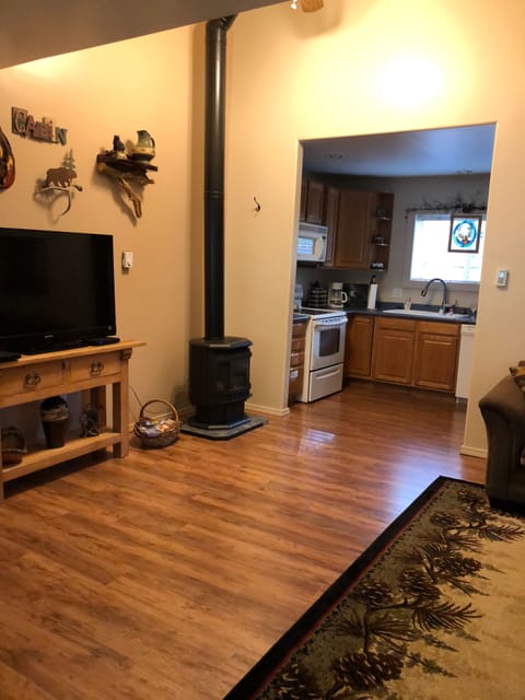 View from living area into kitchen 