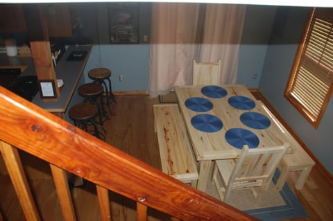 Aspen dining room table with seating for six-eight.