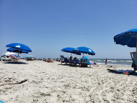 Beach nearby, sun loungers, beach towels