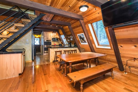 Dining table and stools at the kitchen counter