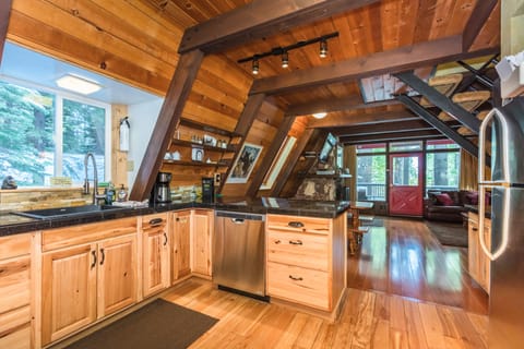 Kitchen on mid level looking toward the living room