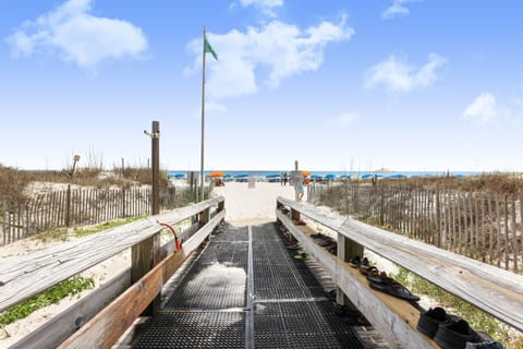 On the beach, sun loungers