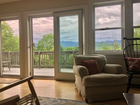 Living room view of Cannon, Lafayette, Garfield and Kinsman Mountains