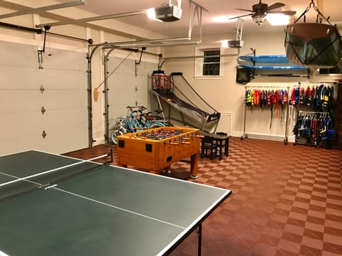 Game room with arcade basketball, football & ping pong