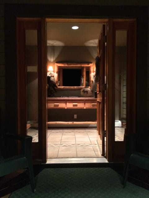 Our cozy and inviting entryway. Come in and sit by our warm fire!