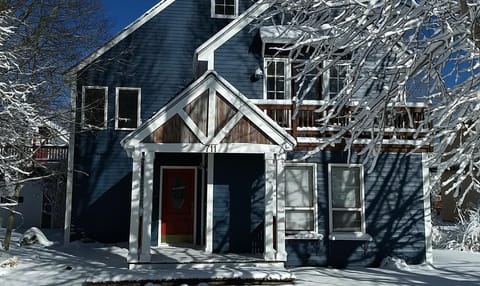 Our sweet blue house in winter.