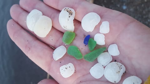 lots of fun looking for treasures on the beach. Lucky Stones and lake glass