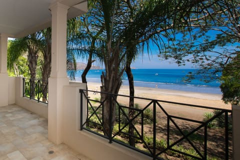 On the beach, sun loungers, beach towels