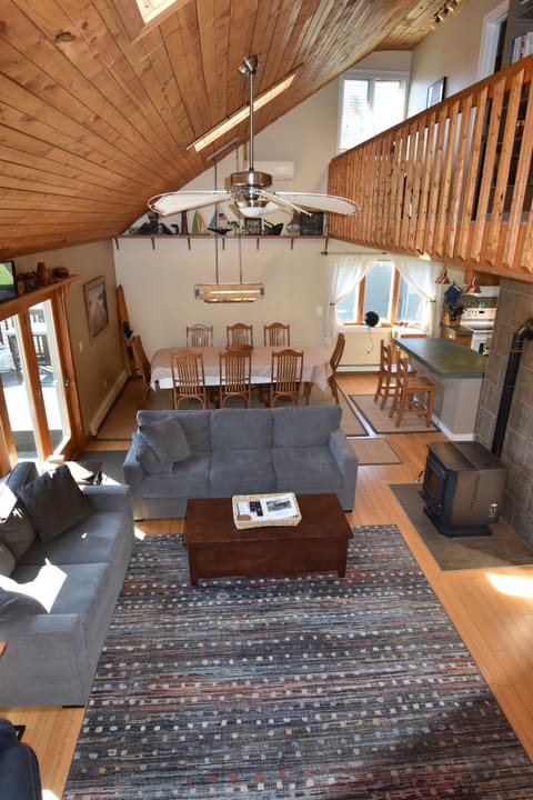 Great Room with Open Floor plan, TV, Dining, open to kitchen, walk out to decks