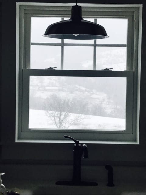 Snow view from kitchen window. 