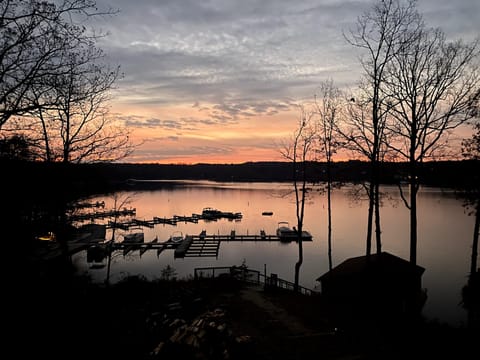 sunset over the lake from deck