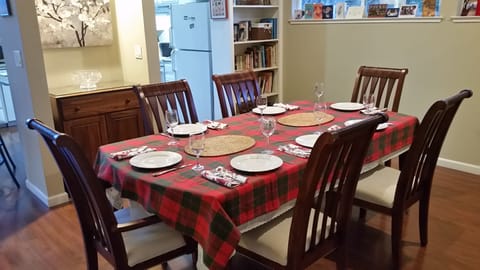 Spacious family dining area with seats for eight guests